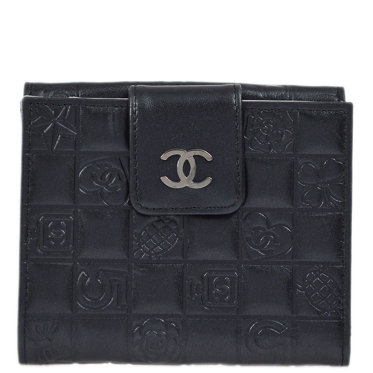 Luxury Chanel 2005-2006 Black Lambskin Icon Bifold Wallet Purse