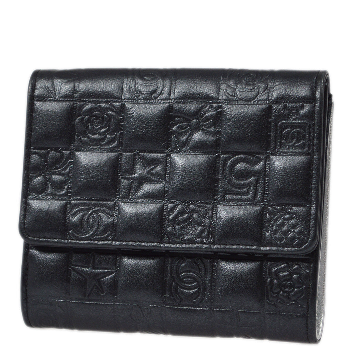 Luxury Chanel 2005-2006 Black Lambskin Icon Bifold Wallet Purse