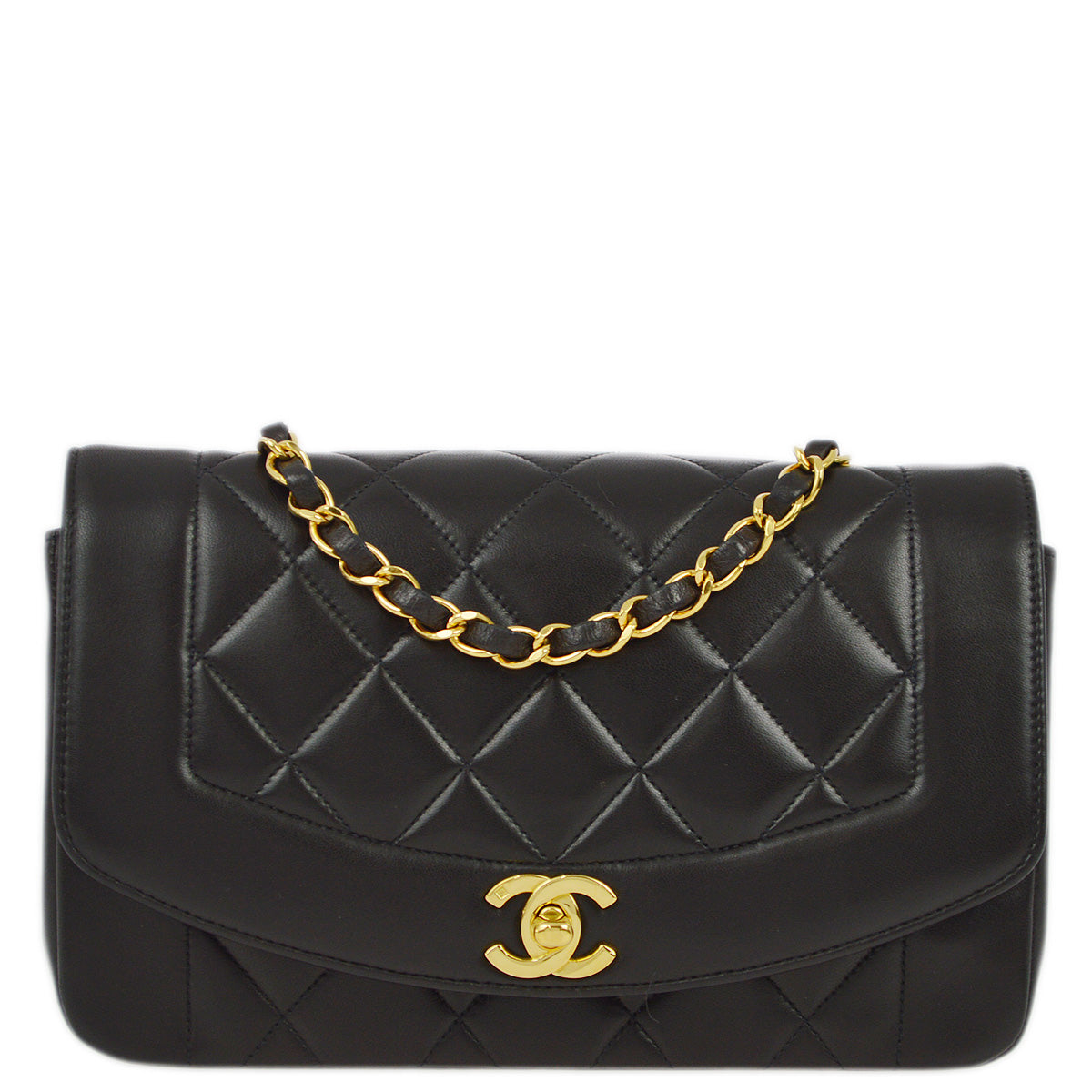 Luxury Chanel 1994-1996 Black Lambskin Small Diana Shoulder Bag