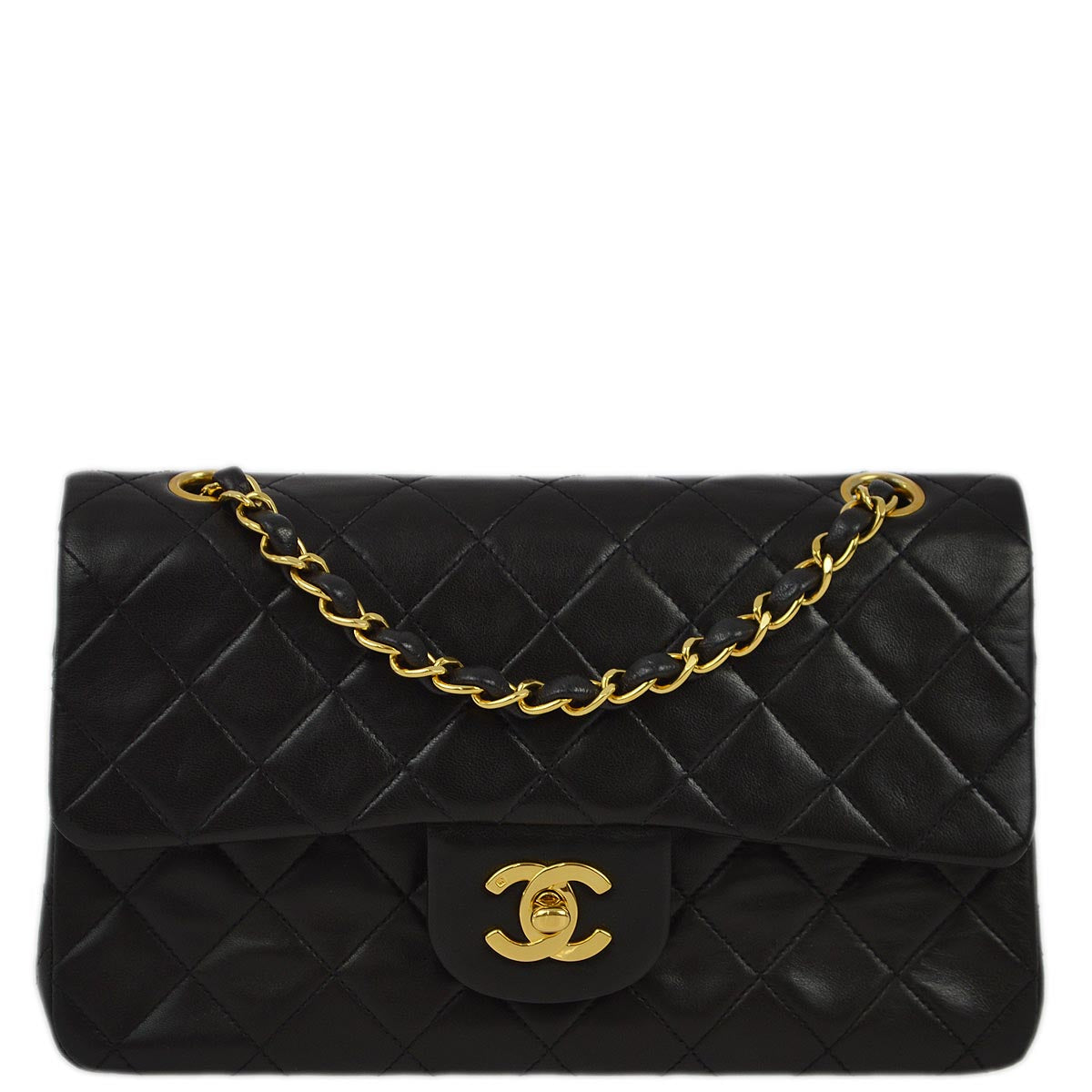 Luxury Chanel 1991-1994 Black Lambskin Small Classic Double Flap Shoulder Bag