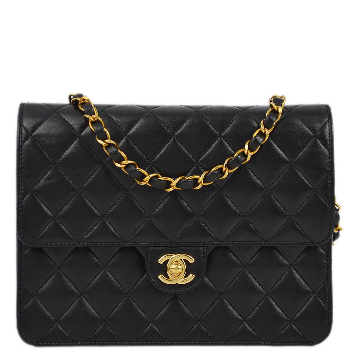 Luxury Chanel 2005-2006 Black Lambskin Turnlock Small Half Flap Shoulder Bag