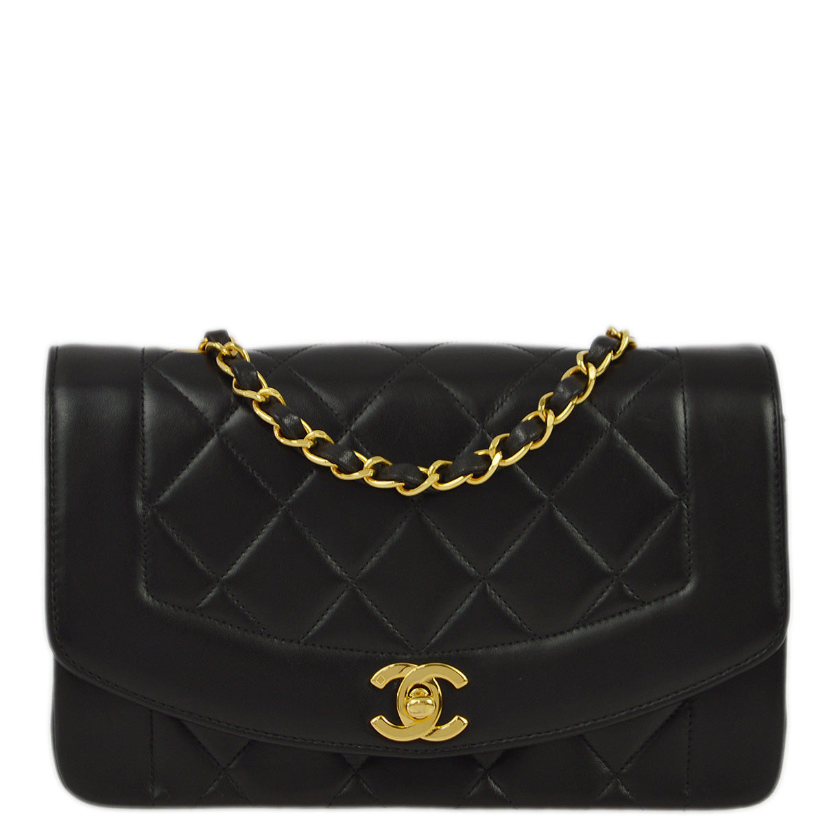 Luxury Chanel 1996-1997 Black Lambskin Small Diana Shoulder Bag