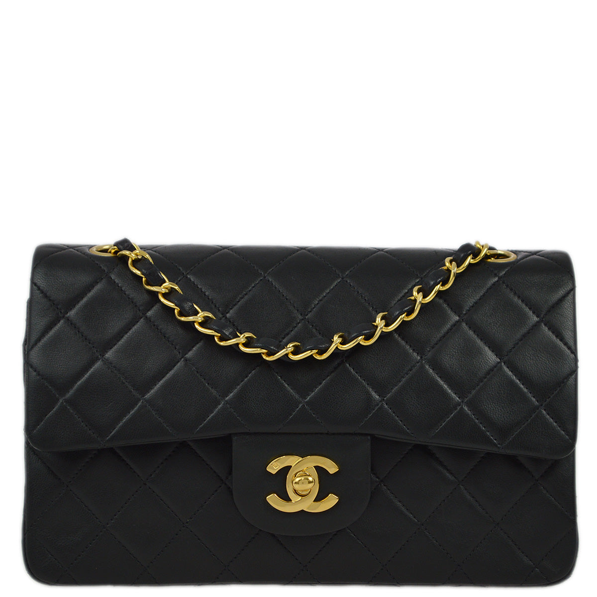 Luxury Chanel 1991-1994 Black Lambskin Small Classic Double Flap Shoulder Bag