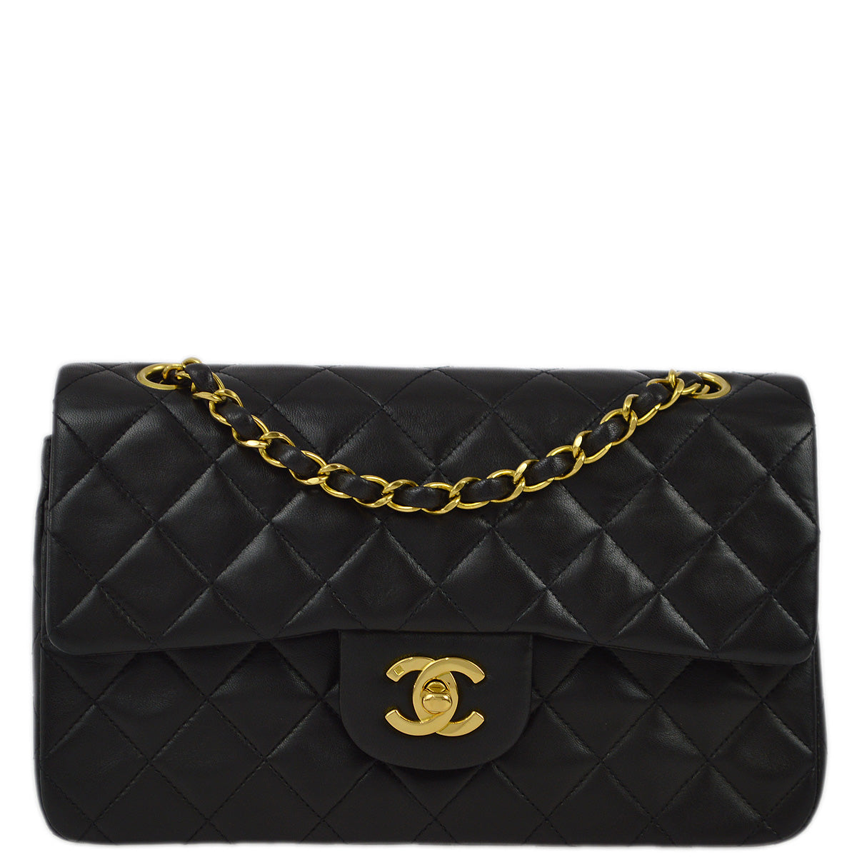 Luxury Chanel 1994-1996 Black Lambskin Small Classic Double Flap Shoulder Bag