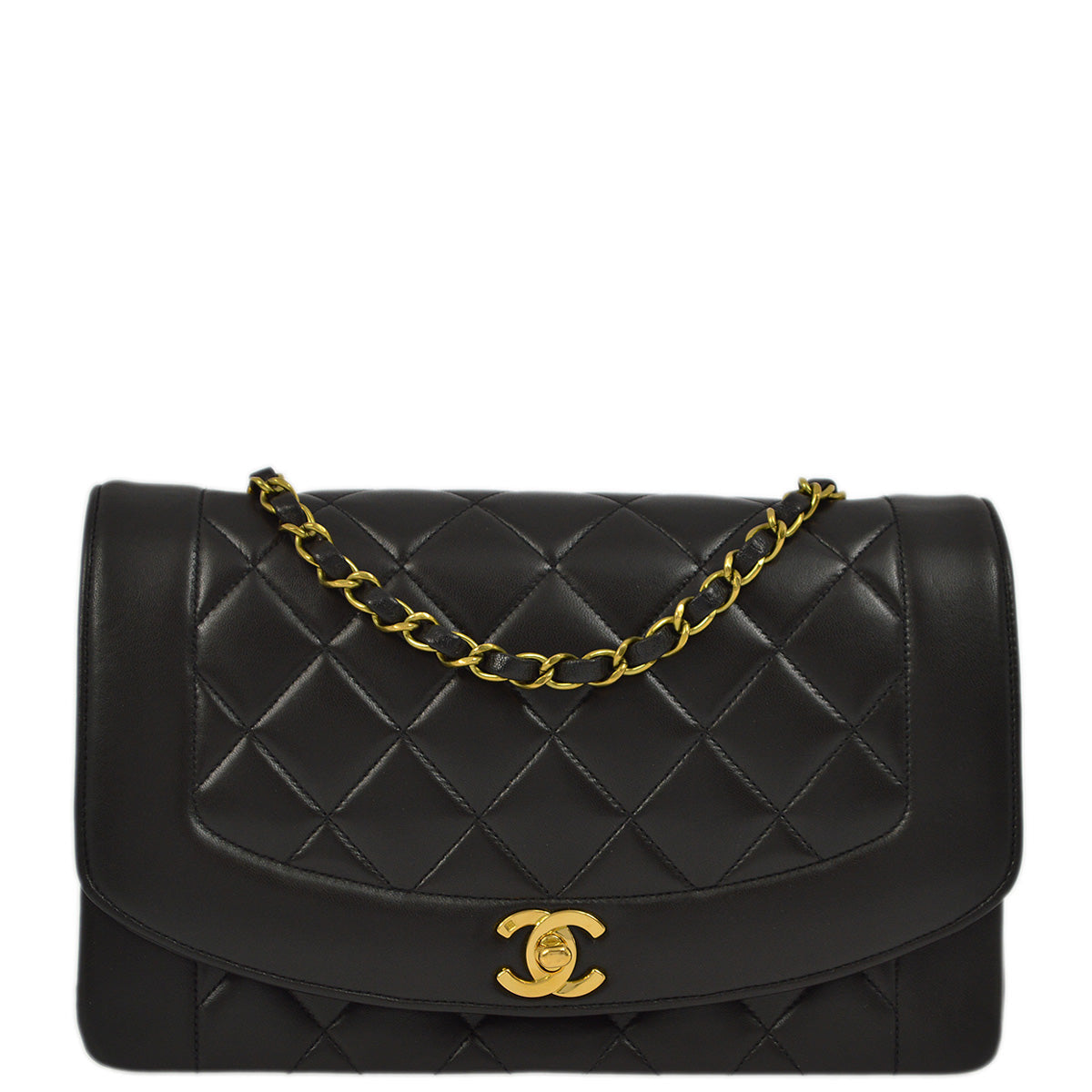 Luxury Chanel 1994-1996 Black Lambskin Medium Diana Shoulder Bag