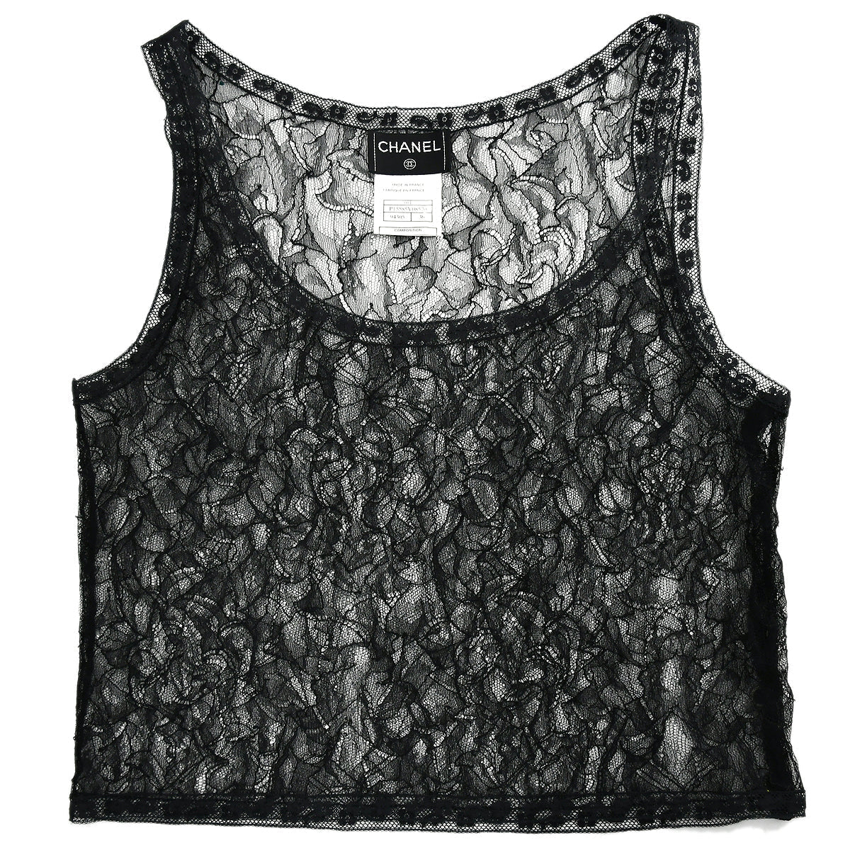 Luxury Chanel Sleeveless Lace Tops Black 00T #36