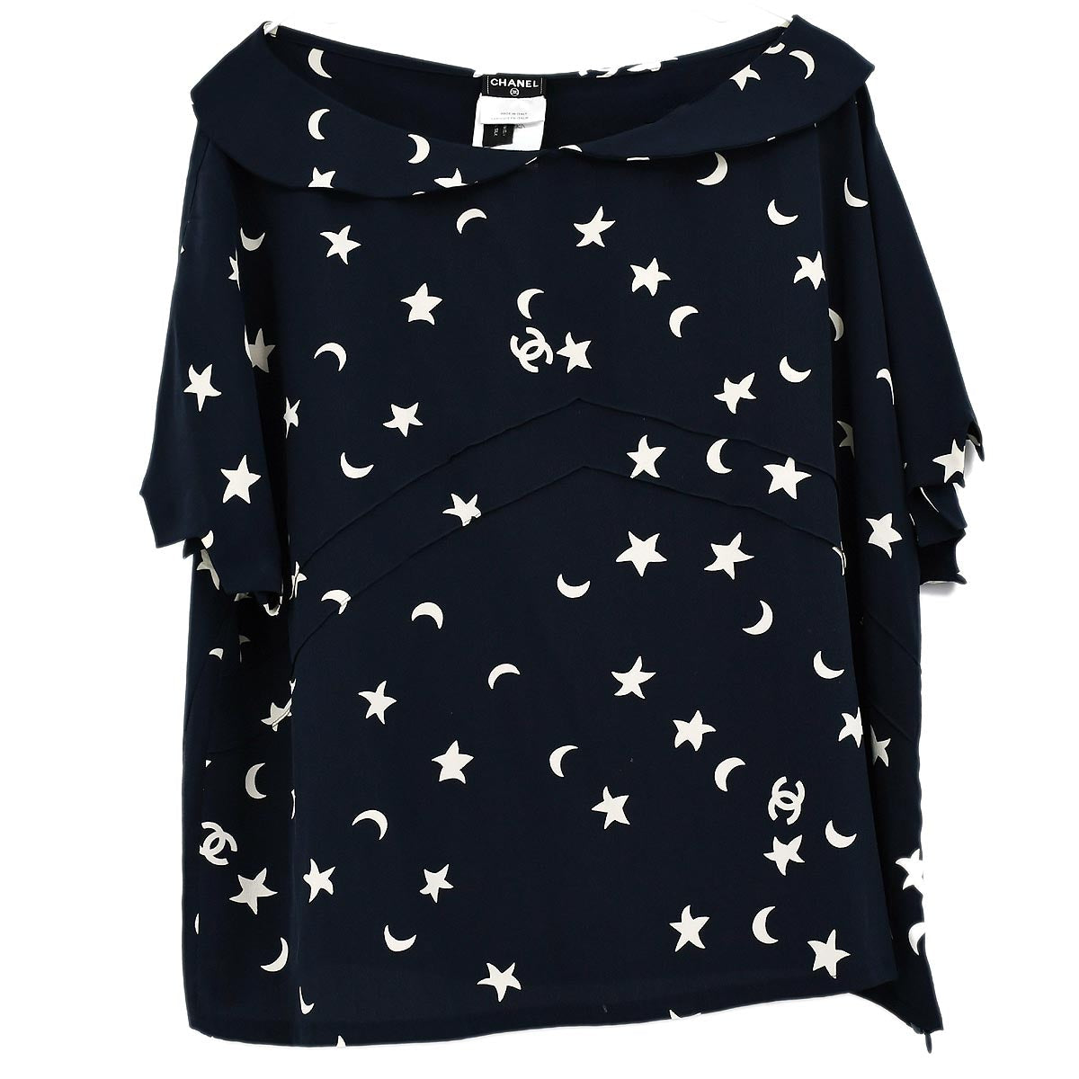 Luxury Chanel Shirt Blouse Navy 08P #50