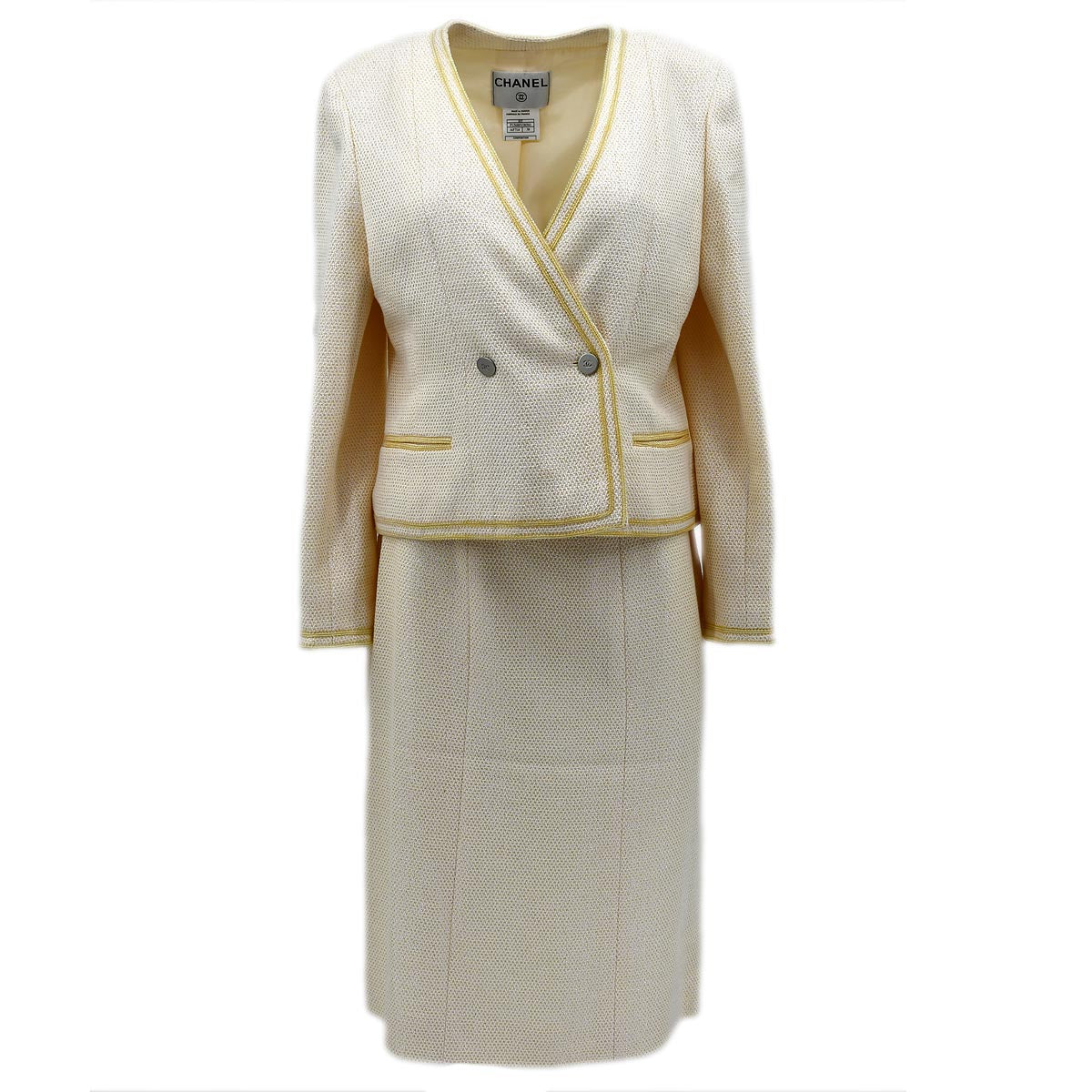 Luxury Chanel Setup Suit Jacket Skirt Ivory 00T #38
