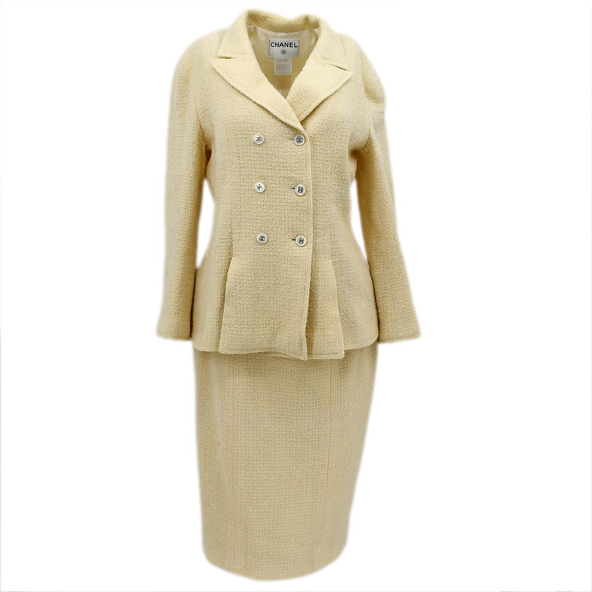 Luxury Chanel Setup Suit Jacket Skirt Ivory 98A #44