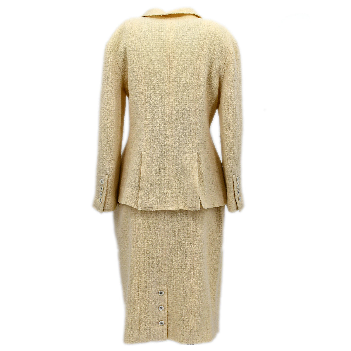 Luxury Chanel Setup Suit Jacket Skirt Ivory 98A #44