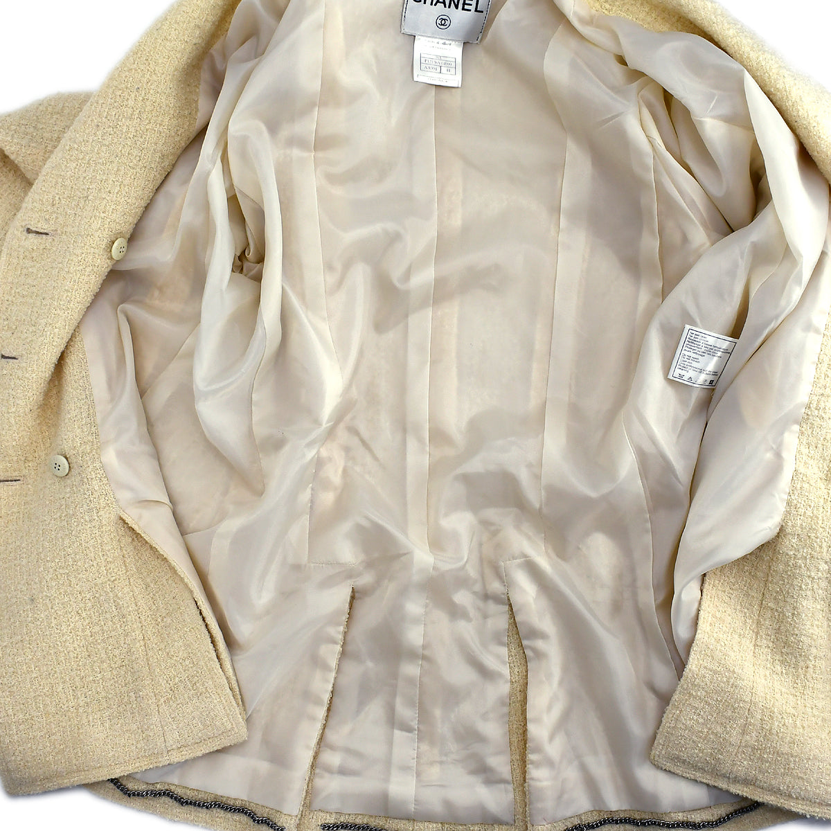 Luxury Chanel Setup Suit Jacket Skirt Ivory 98A #44
