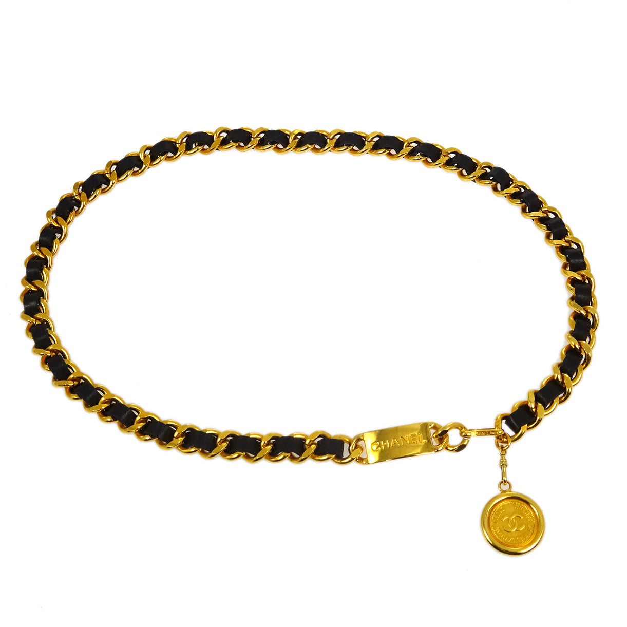 Luxury Chanel Gold Black Medallion Chain Belt Small New