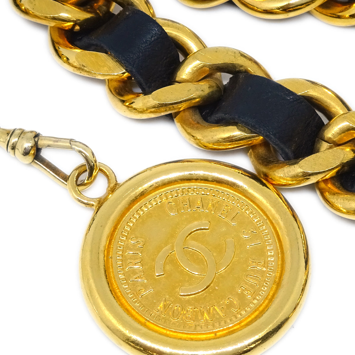 Luxury Chanel Gold Black Medallion Chain Belt Small New