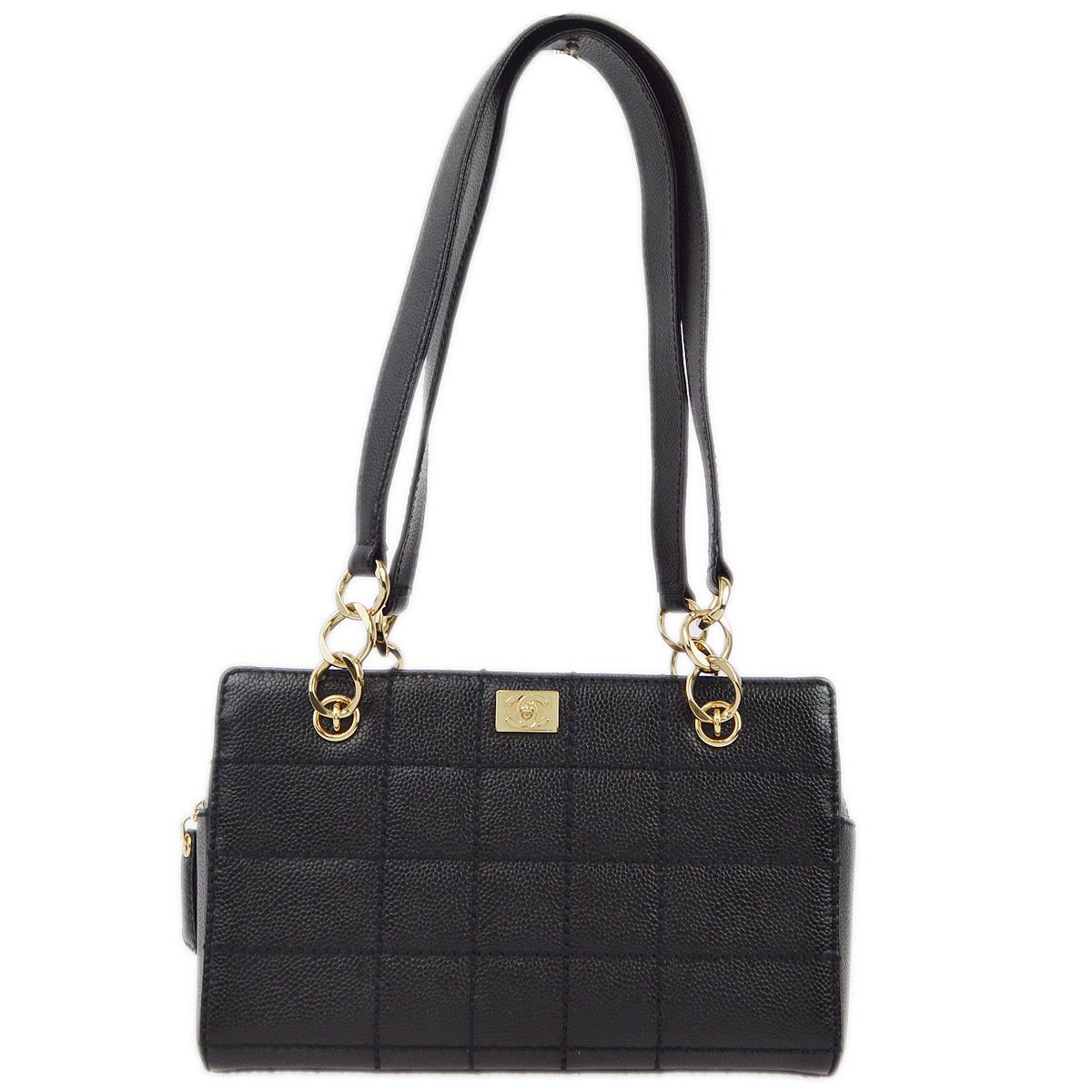 Luxury Chanel 2001-2003 Black Caviar Wild Stitch Choco Bar Chain Handbag