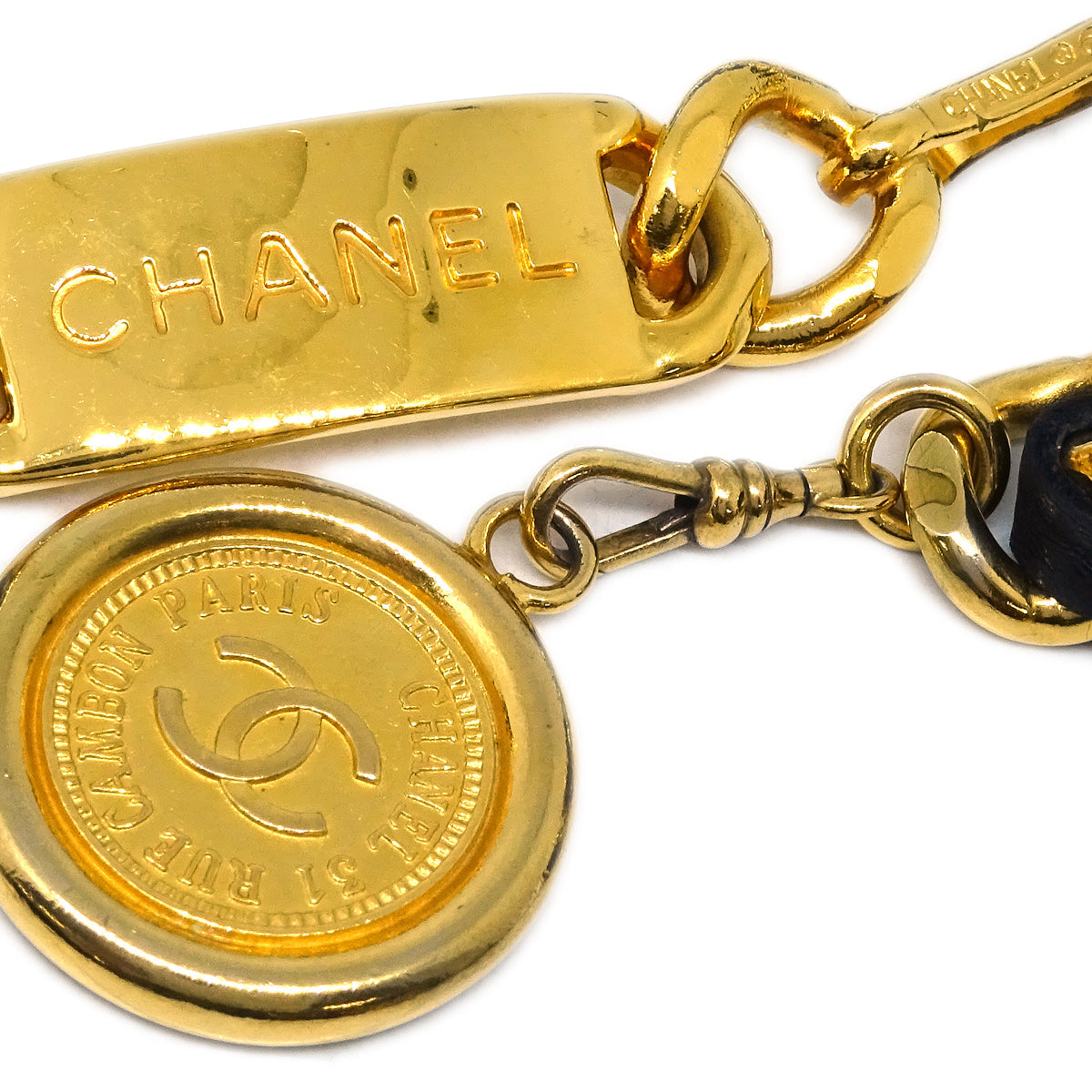 Luxury Chanel Gold Black Medallion Chain Belt Small New