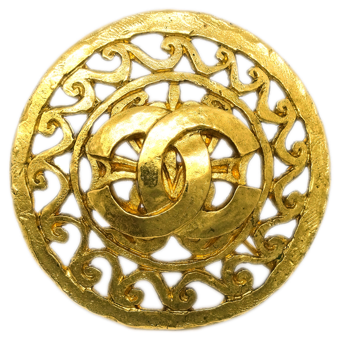 Luxury Chanel Medallion Brooch Pin Gold 95A
