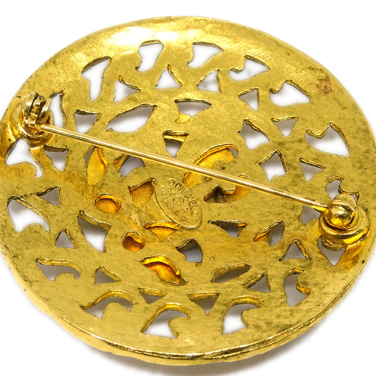 Luxury Chanel Medallion Brooch Pin Gold 95A