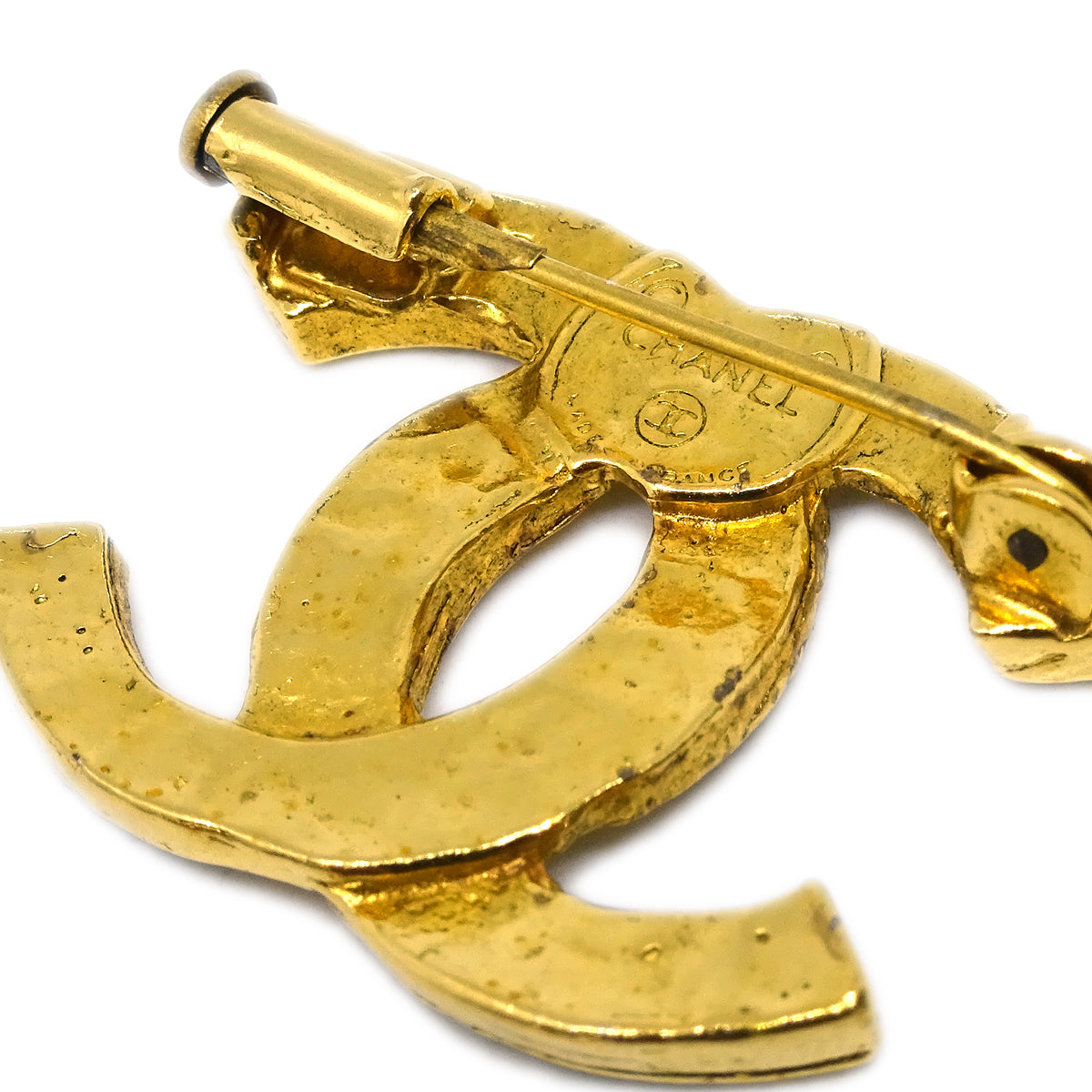 Luxury Chanel CC Brooch Pin Rhinestone Gold