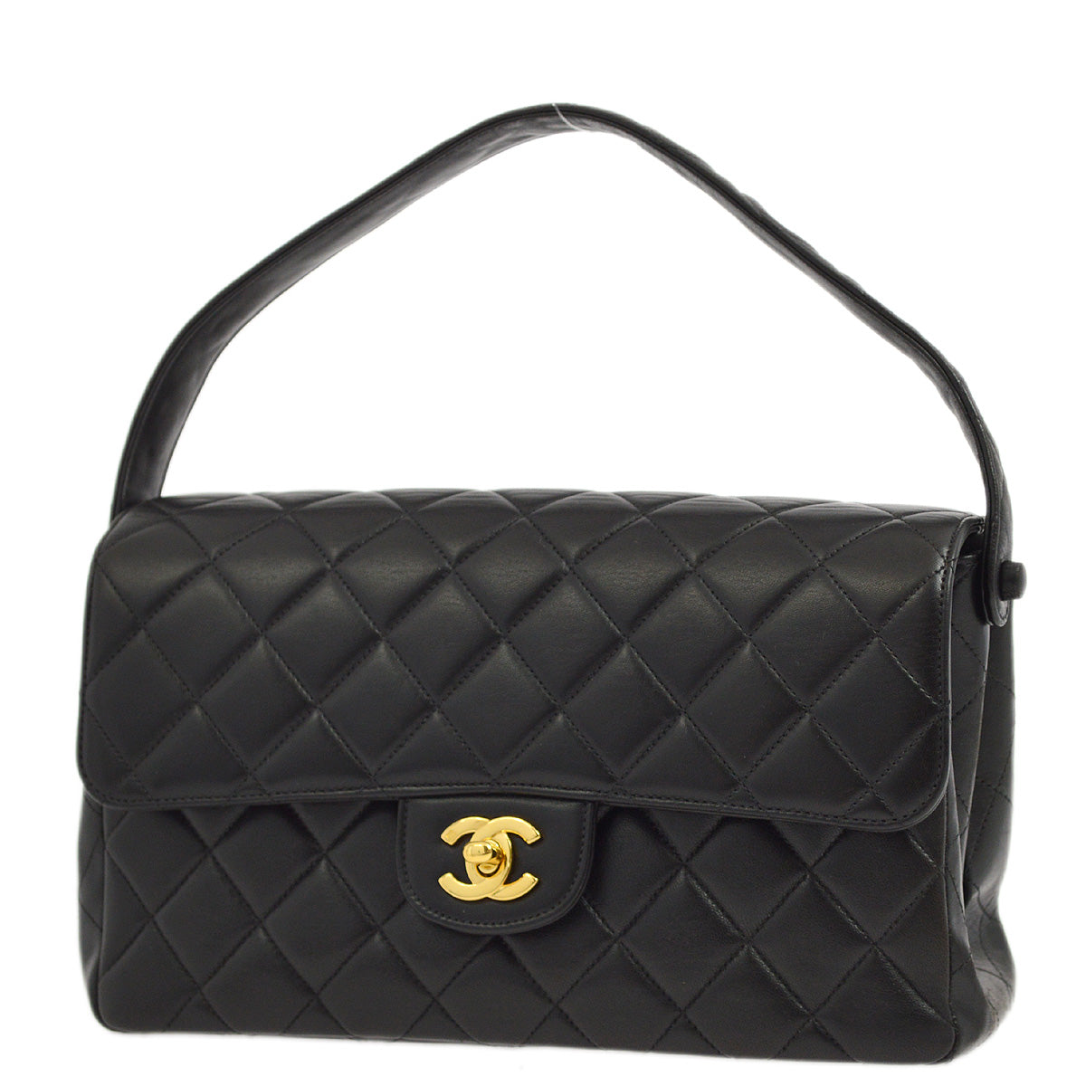 Luxury Chanel 1996-1997 Black Lambskin Double Sided Classic Flap Handbag