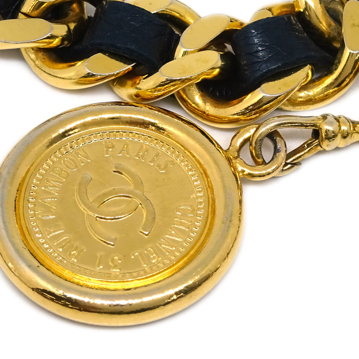 Luxury Chanel Gold Black Medallion Chain Belt Small New