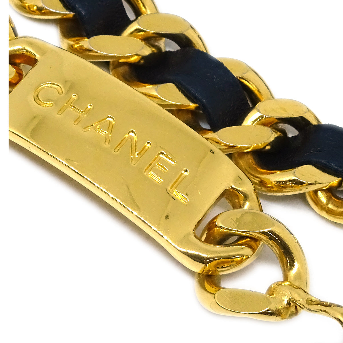 Luxury Chanel Gold Black Medallion Chain Belt Small New