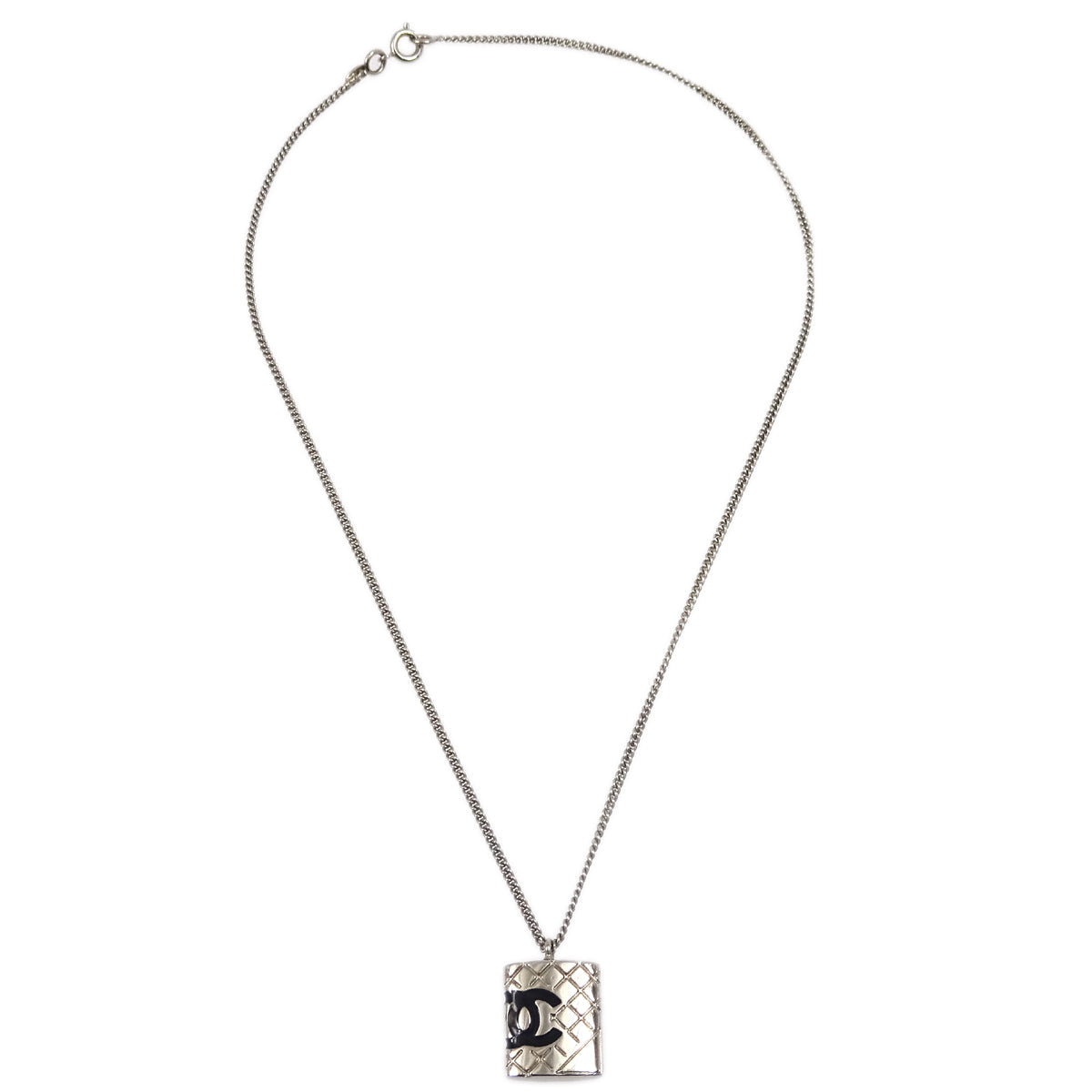 Luxury Chanel Cambon Ligne Chain Necklace Pendant Silver 05C