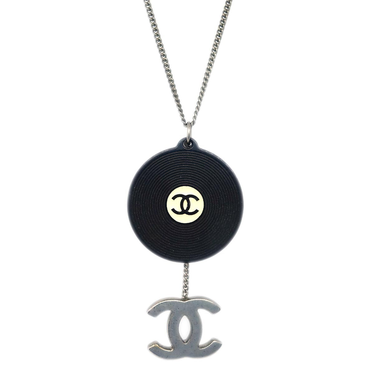 Luxury Chanel Record Silver Chain Pendant Necklace 04P