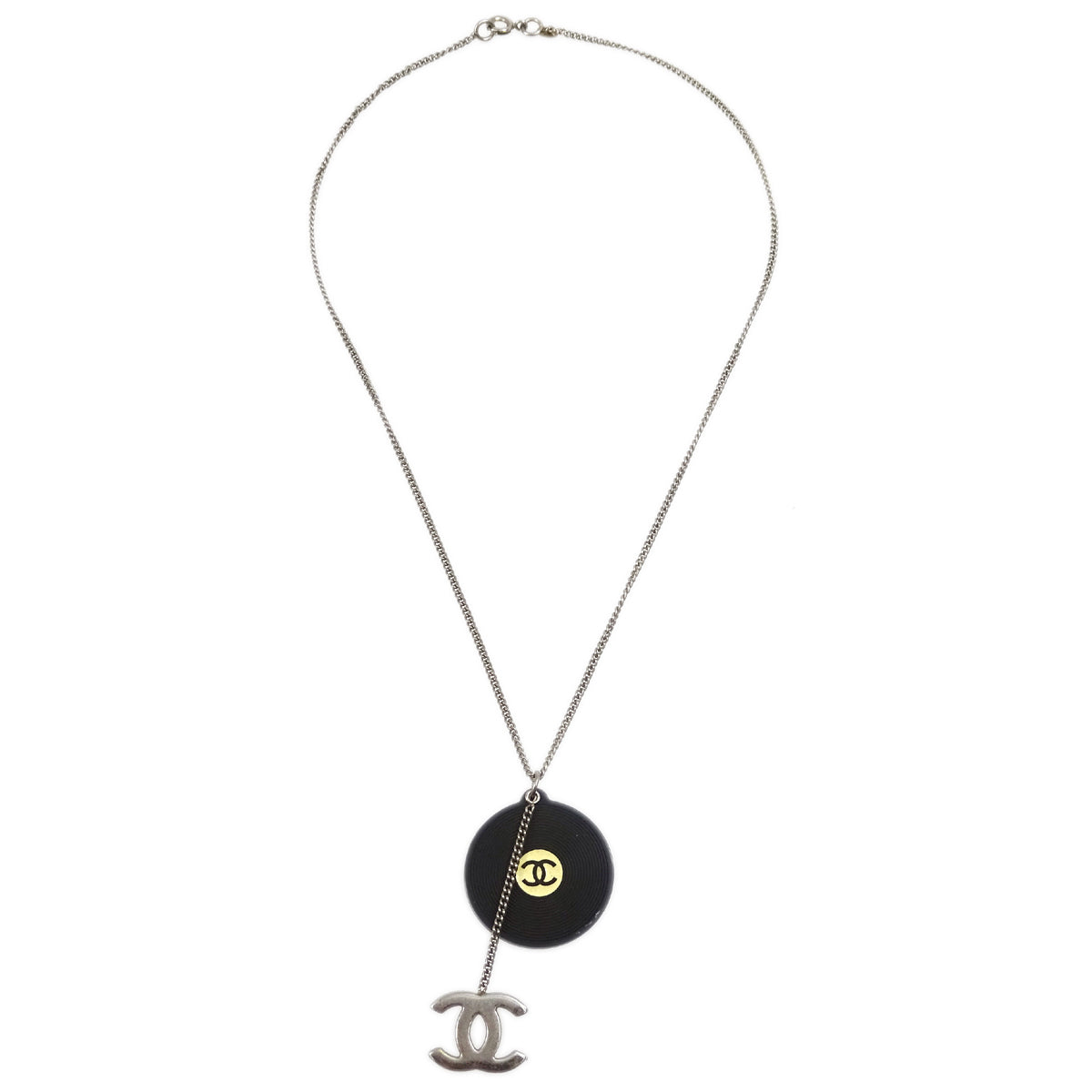 Luxury Chanel Record Silver Chain Pendant Necklace 04P