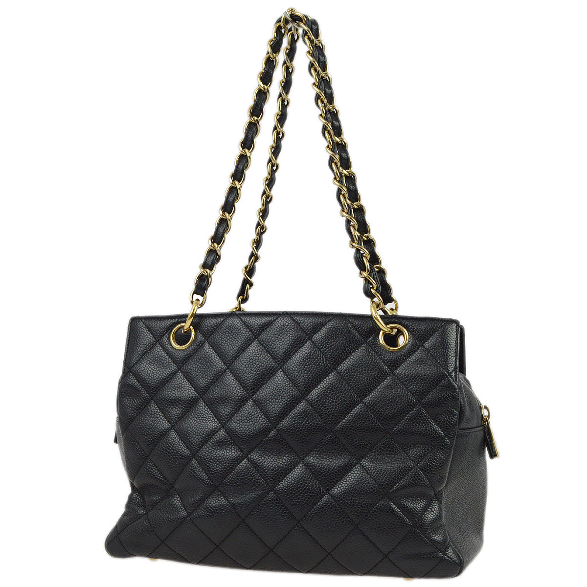 Luxury Chanel 2001-2003 Black Caviar Petite Timeless Tote PTT Chain Handbag