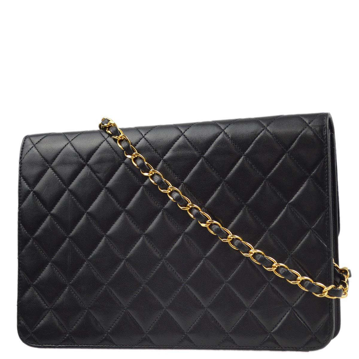 Luxury Chanel 2001-2003 Black Lambskin Turnlock Medium Half Flap Shoulder Bag