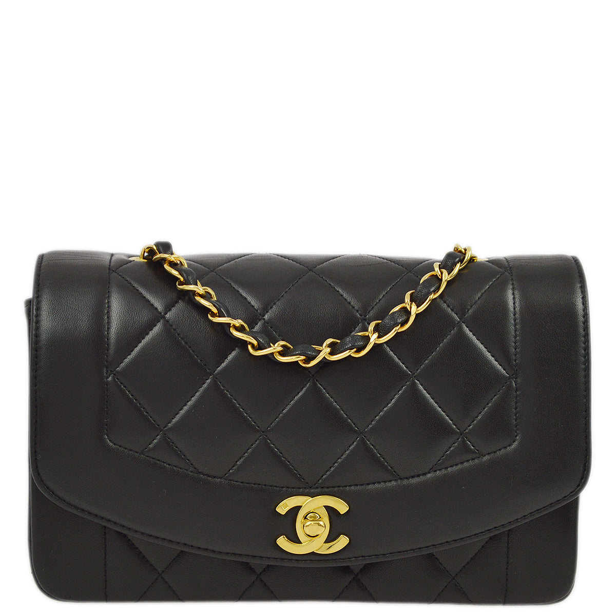 Luxury Chanel 1994-1996 Black Lambskin Small Diana Shoulder Bag