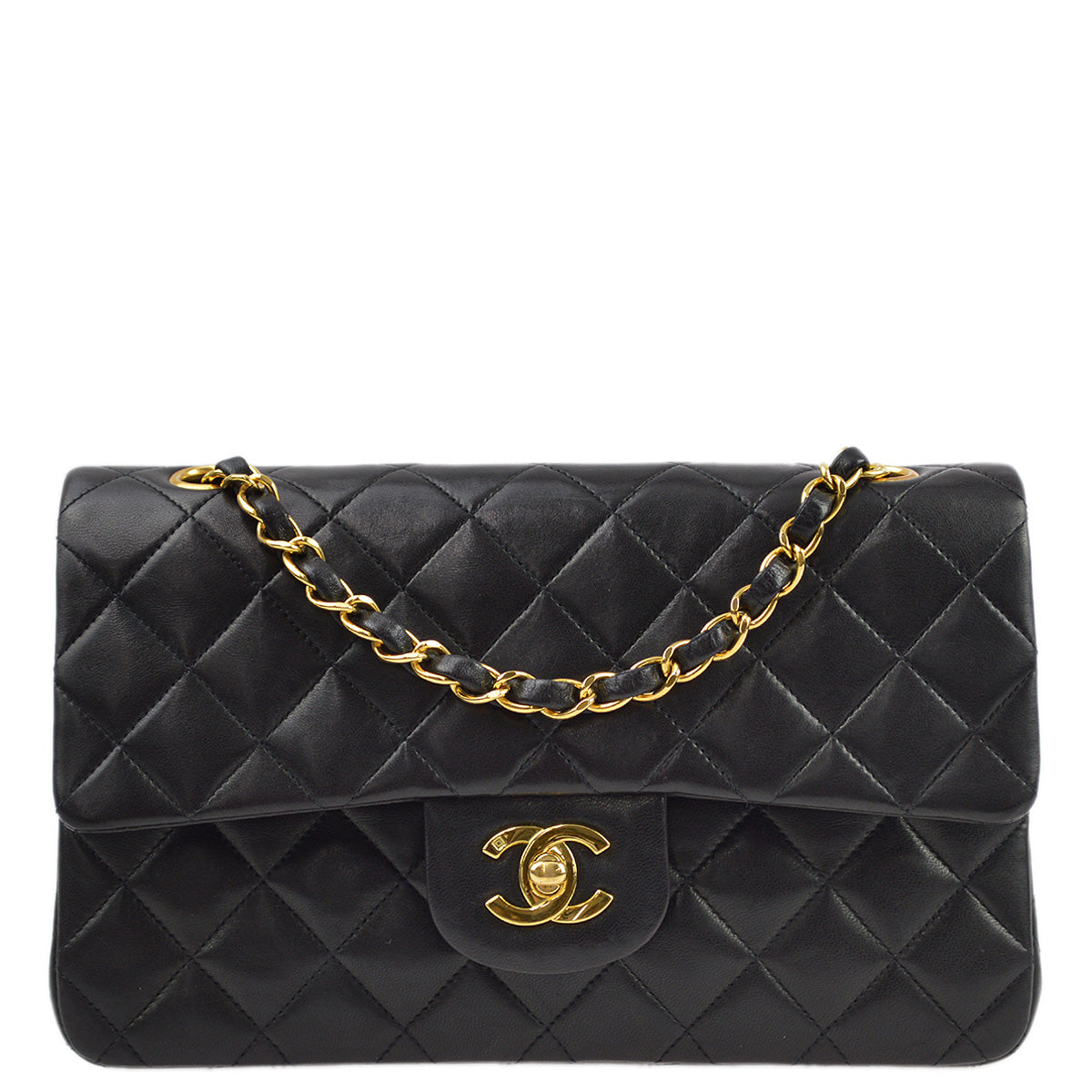 Luxury Chanel 1994-1996 Black Lambskin Small Classic Double Flap Shoulder Bag