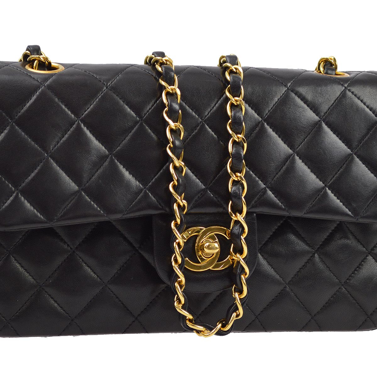 Luxury Chanel 1994-1996 Black Lambskin Small Classic Double Flap Shoulder Bag