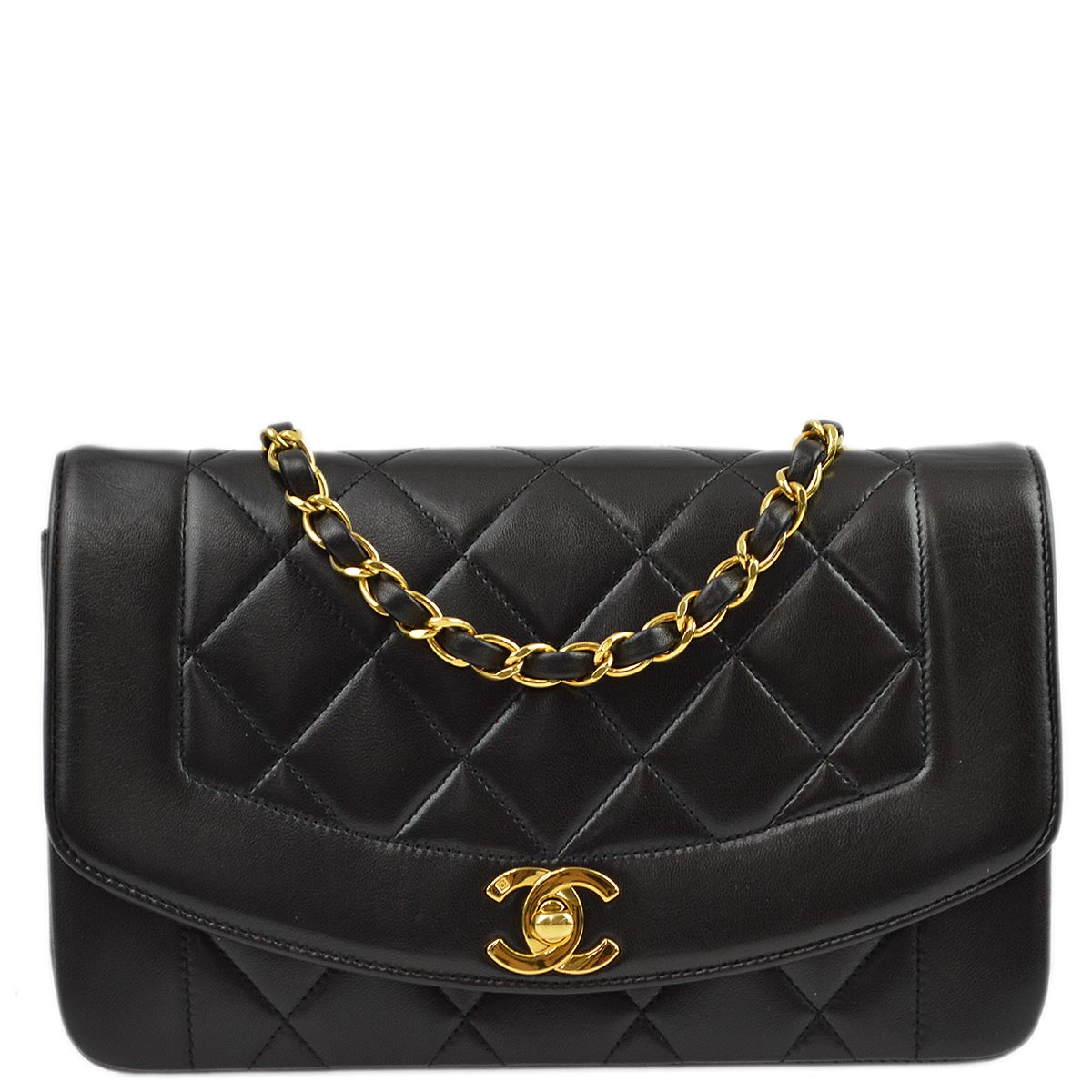 Luxury Chanel 1994-1996 Black Lambskin Small Diana Shoulder Bag