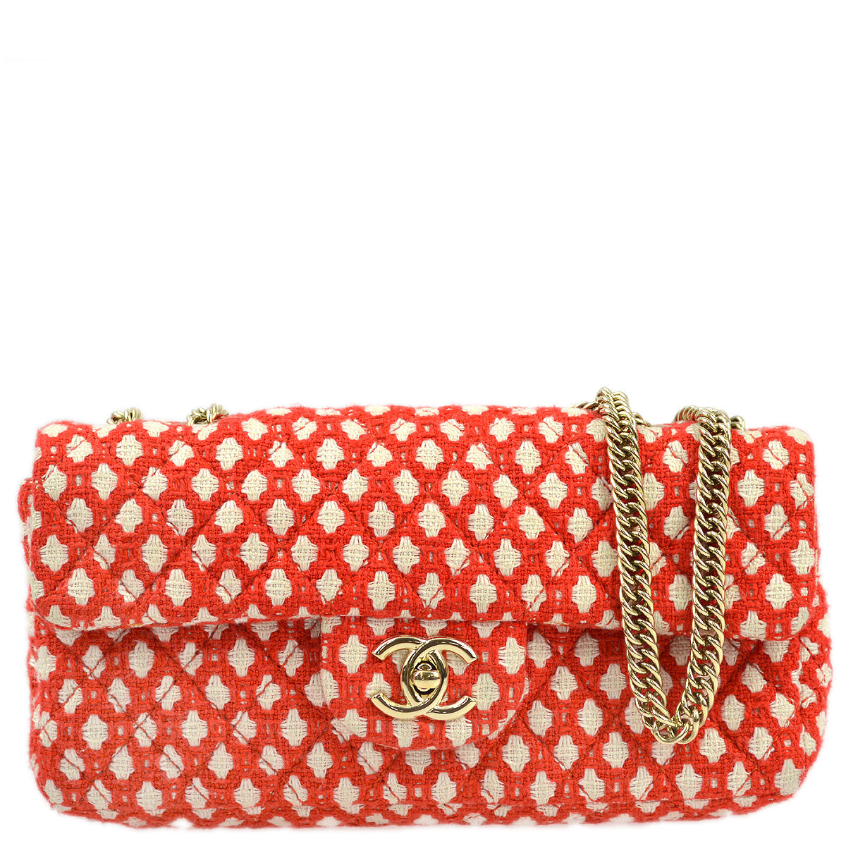 Luxury Chanel 2008-2009 Red Cotton Double Chain Classic Flap Shoulder Bag