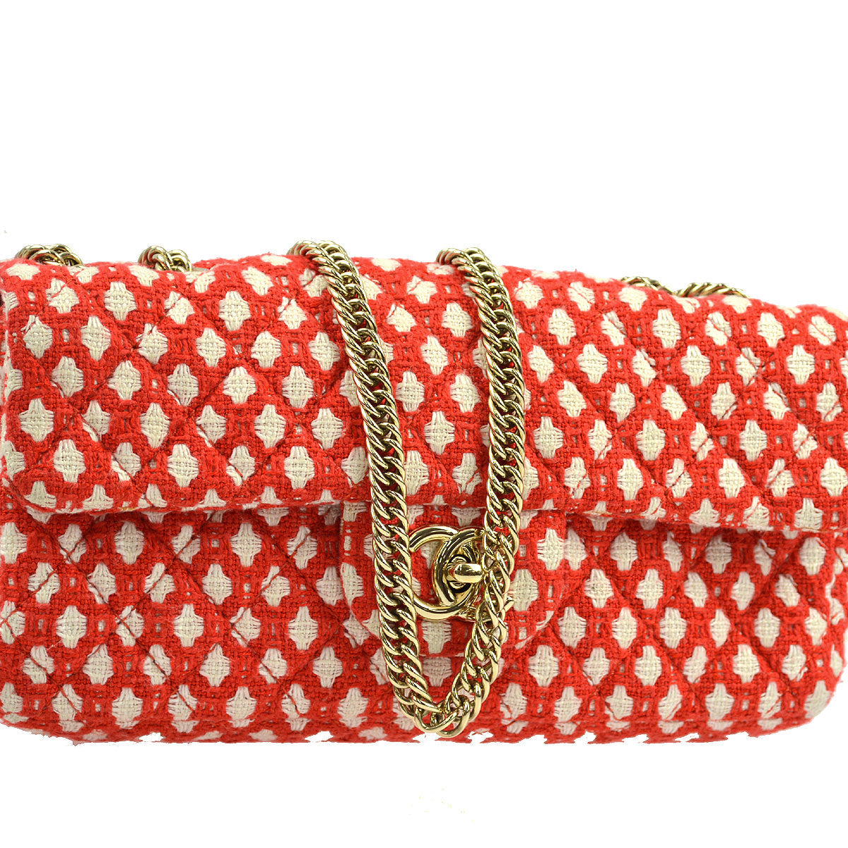 Luxury Chanel 2008-2009 Red Cotton Double Chain Classic Flap Shoulder Bag