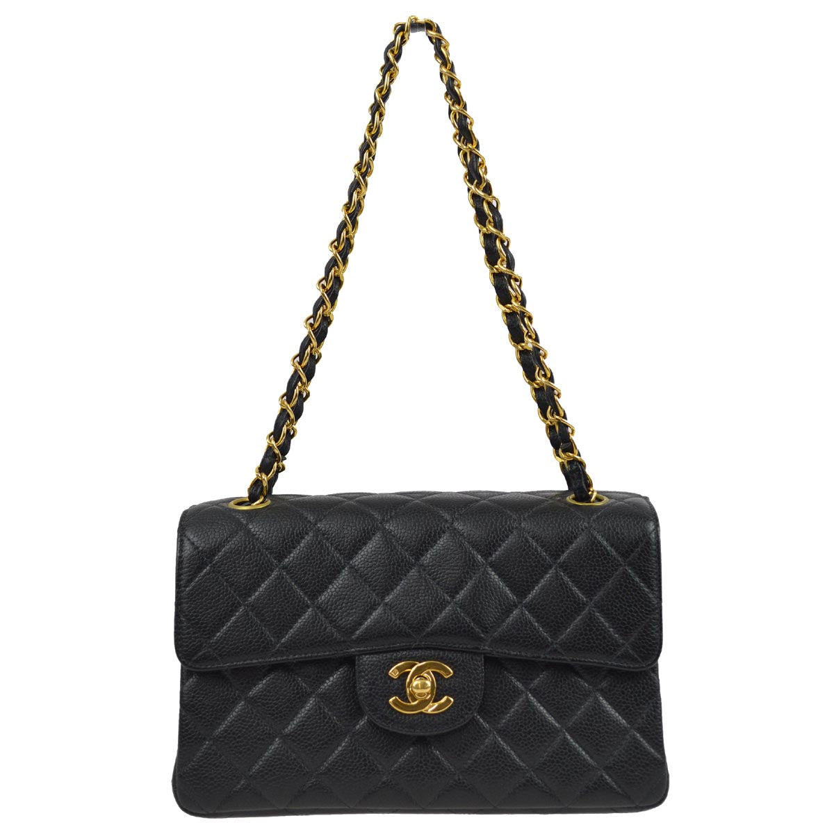 Luxury Chanel 1996-1997 Black Caviar Double Sided Classic Flap Shoulder Bag