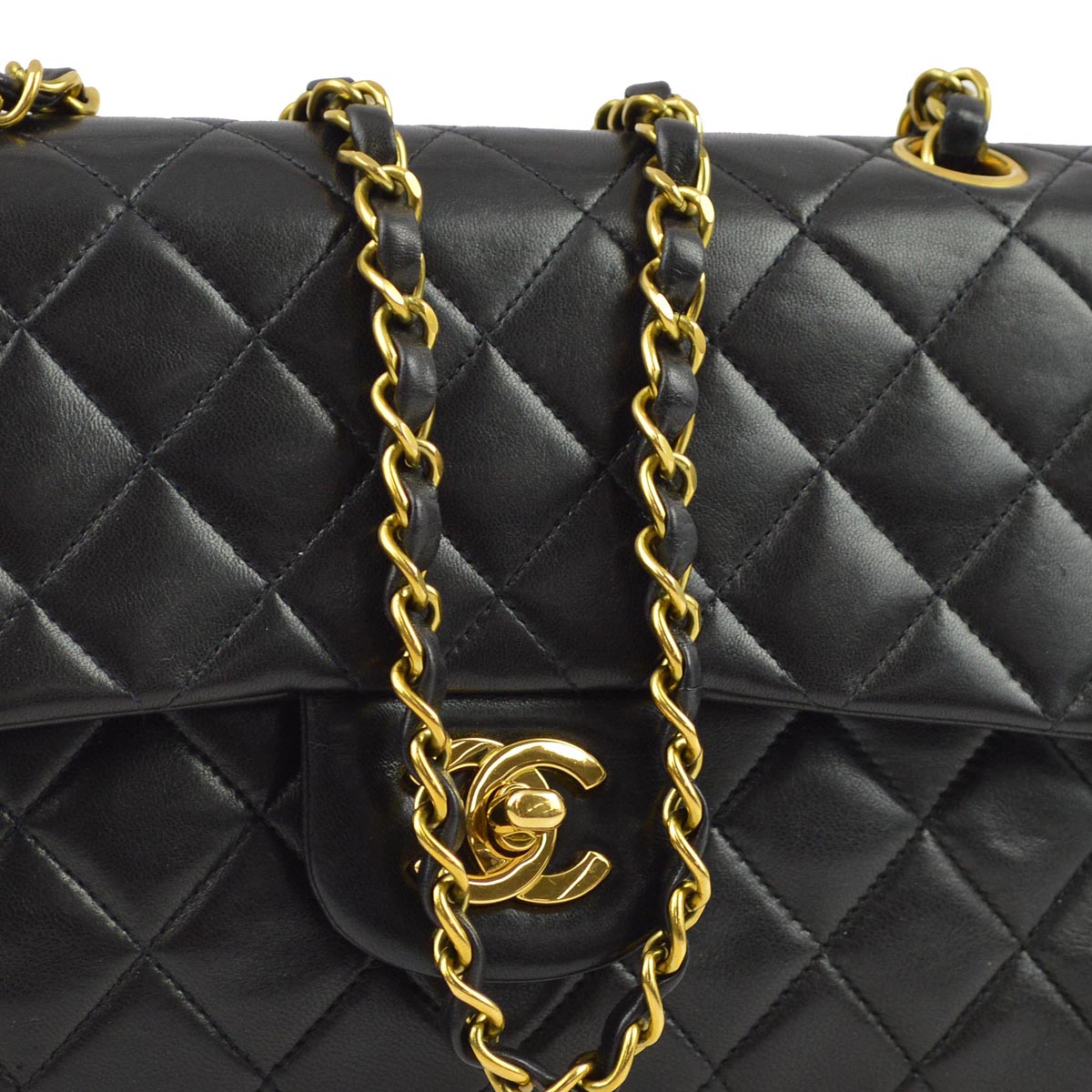 Luxury Chanel 1994-1996 Black Lambskin Small Classic Double Flap Shoulder Bag