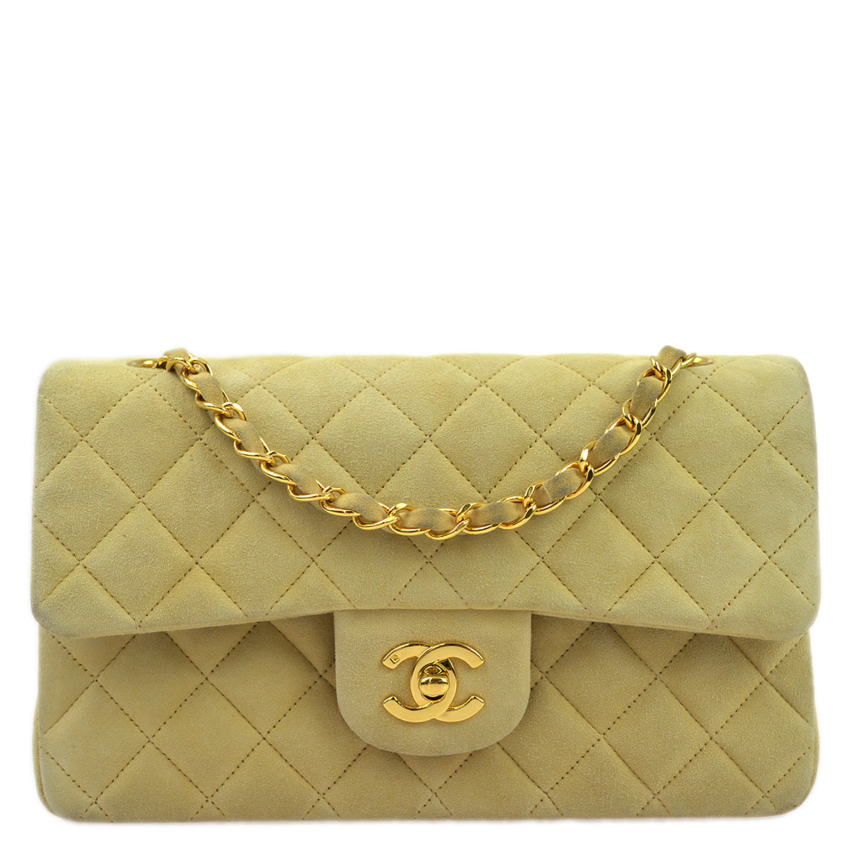 Luxury Chanel 1991-1994 Beige Suede Small Classic Double Flap Shoulder Bag