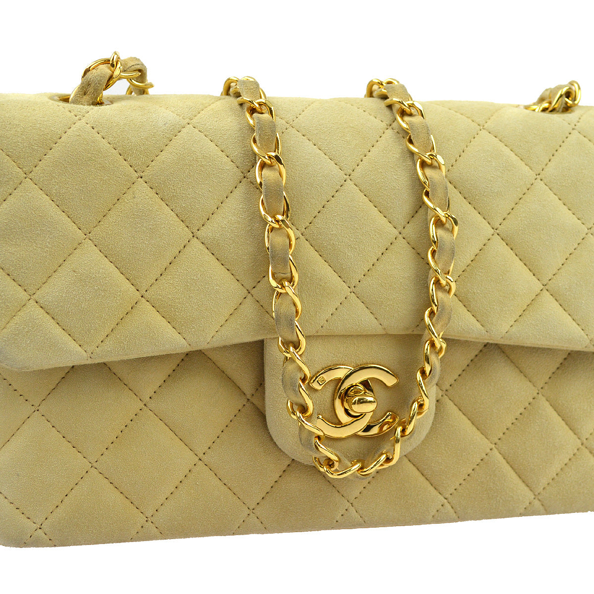 Luxury Chanel 1991-1994 Beige Suede Small Classic Double Flap Shoulder Bag