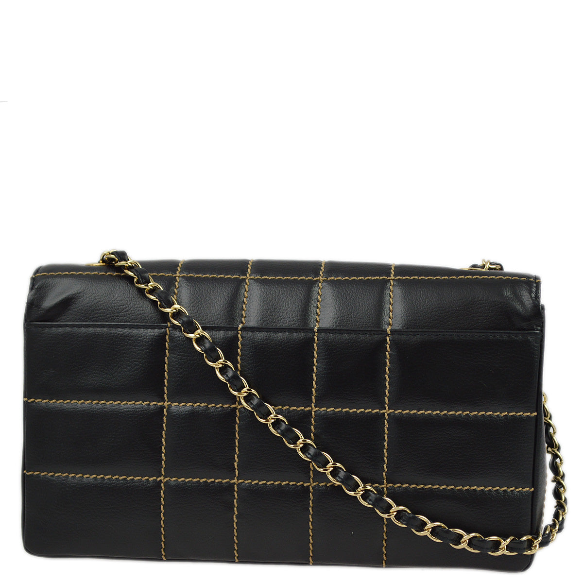 Luxury Chanel 2001-2003 Black Calfskin Wild Stitch Choco Bar Single Flap Shoulder Bag