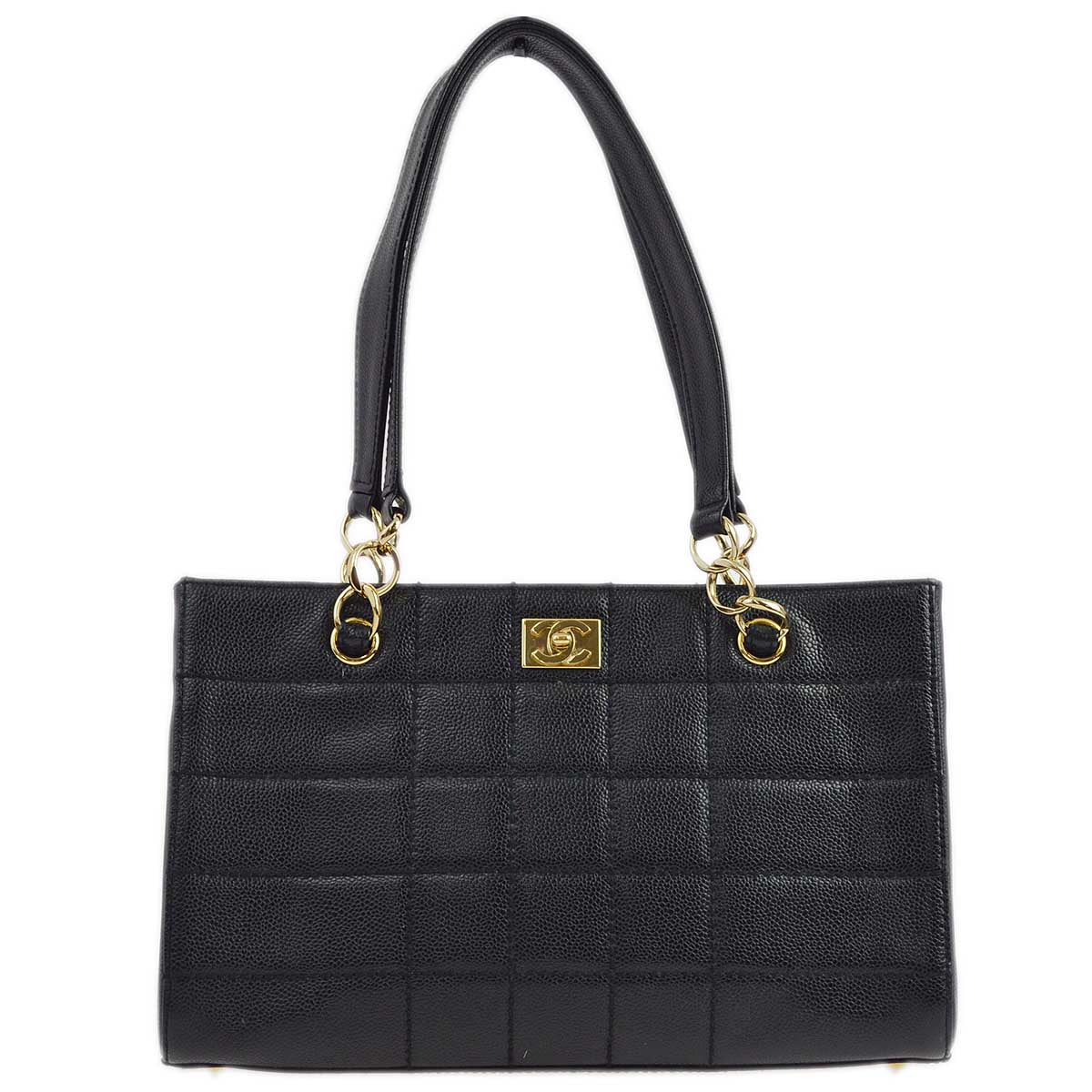 Luxury Chanel 2001-2003 Black Caviar Wild Stitch Choco Bar Chain Handbag