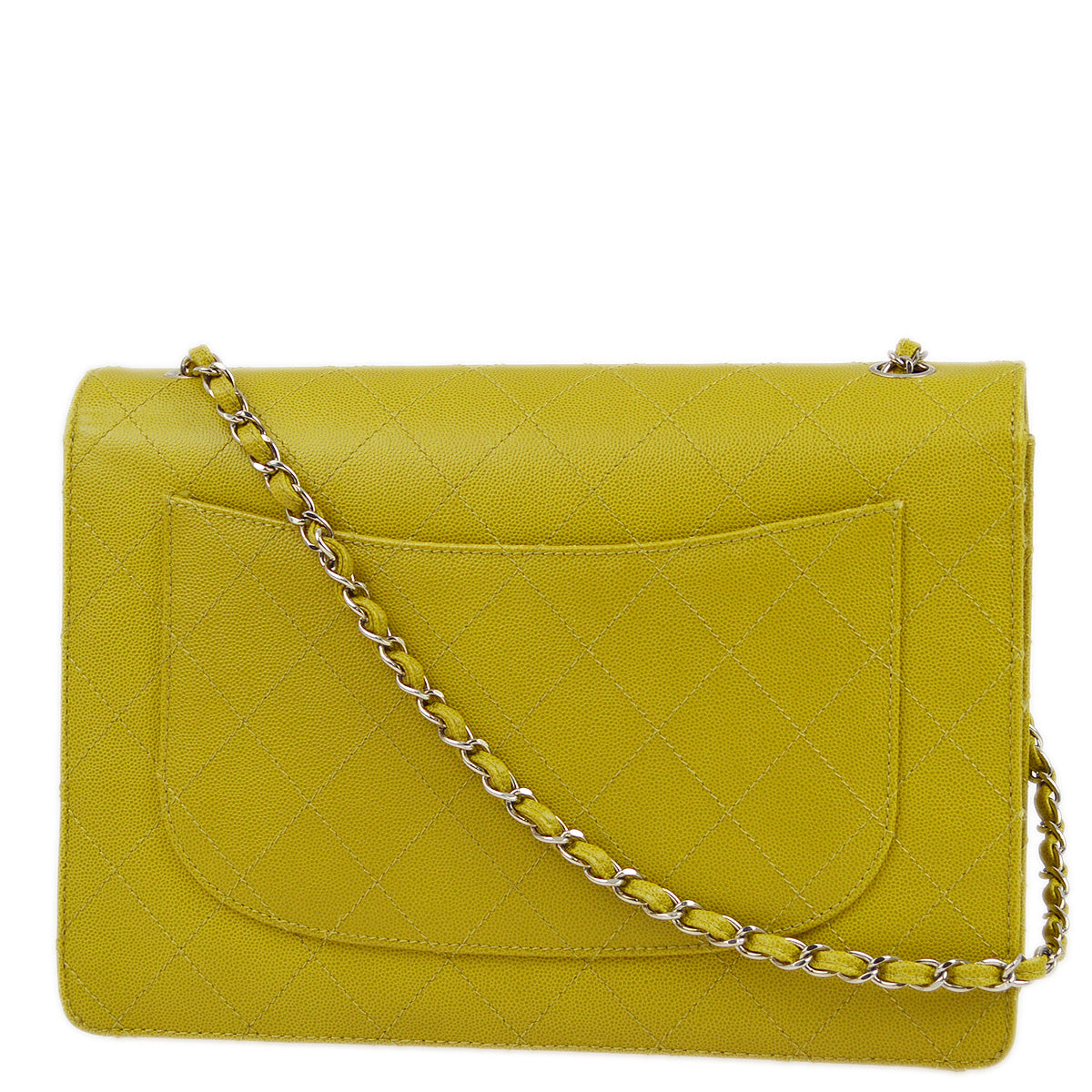 Luxury Chanel 1997-1999 Yellow Green Caviar Single Flap Shoulder Bag
