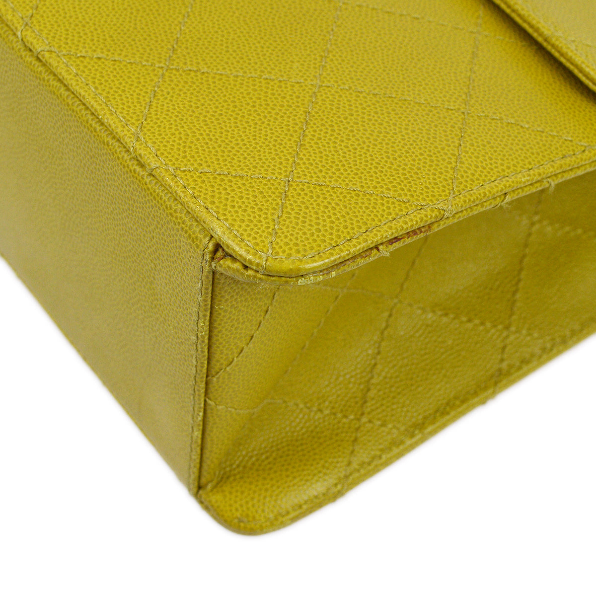 Luxury Chanel 1997-1999 Yellow Green Caviar Single Flap Shoulder Bag
