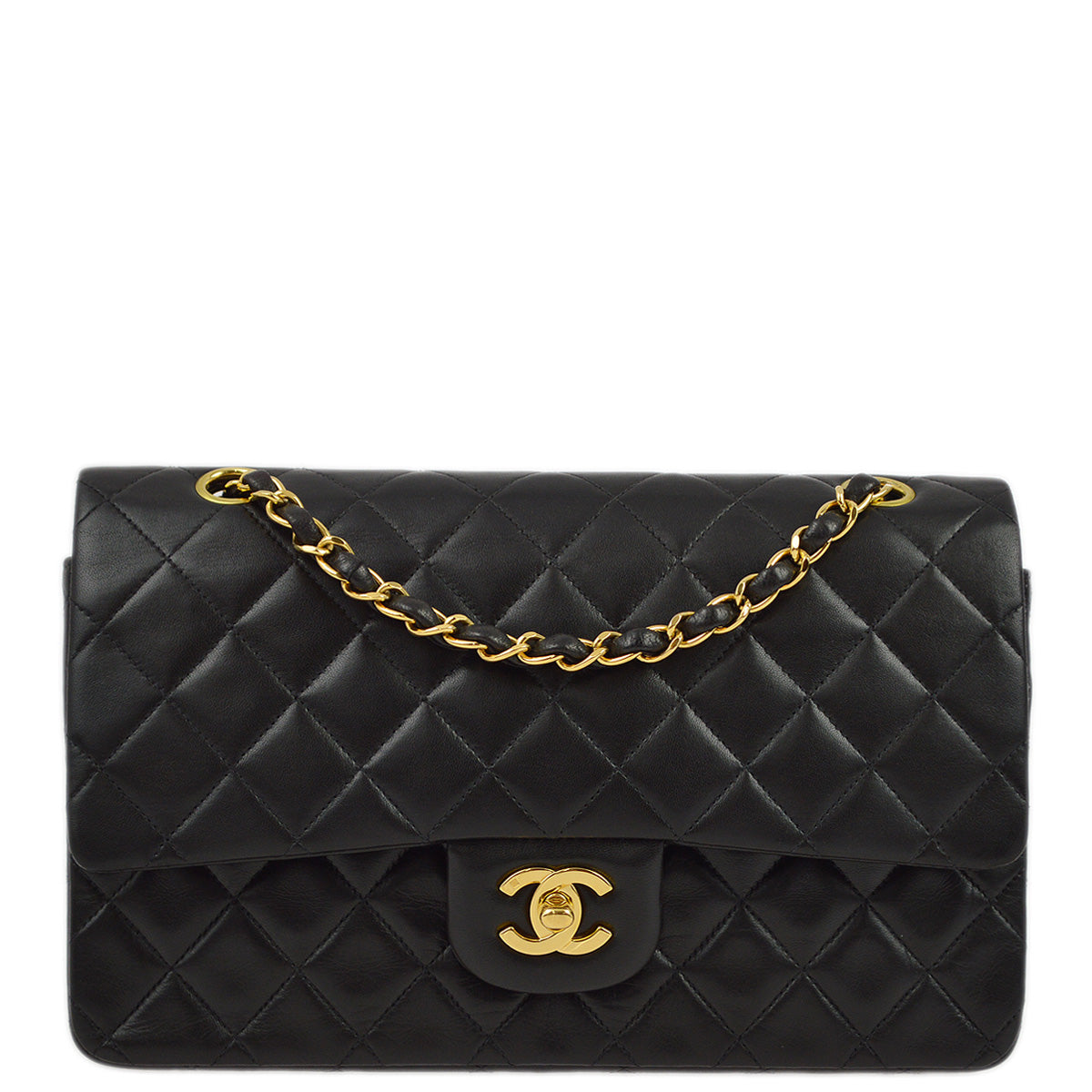 Luxury Chanel 1997-1999 Black Lambskin Medium Classic Double Flap Shoulder Bag