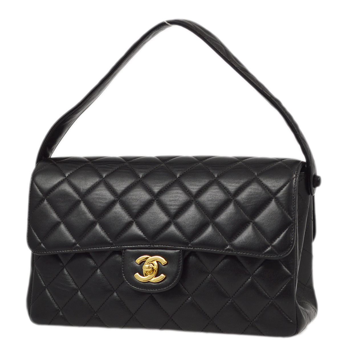 Luxury Chanel 1996-1997 Black Lambskin Double Sided Classic Flap Handbag