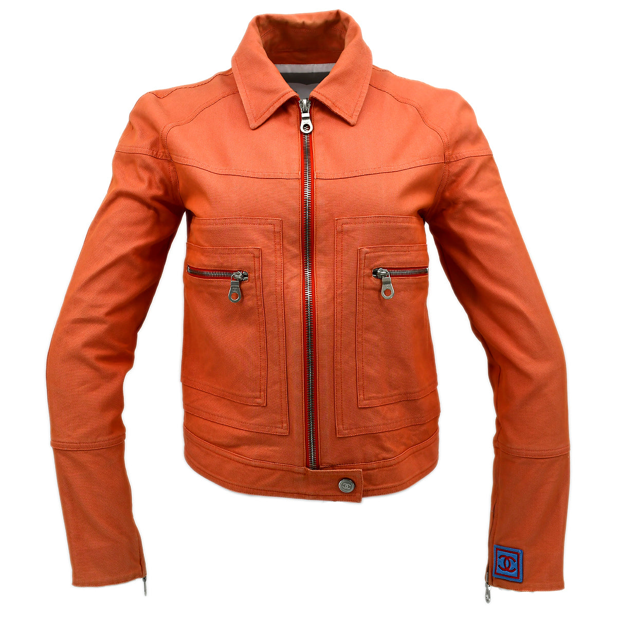 Luxury Chanel Sport Line Zip Up Jacket Orange 02S #38