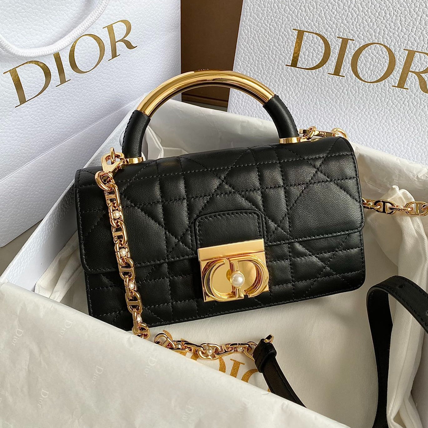 Luxury DiorMINI ANGE 20 BAG IN BLACK CALFSKIN