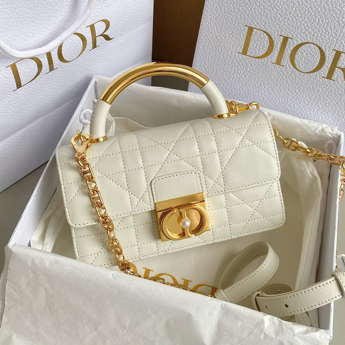 Luxury DiorMINI ANGE 20 BAG IN WHITE CALFSKIN
