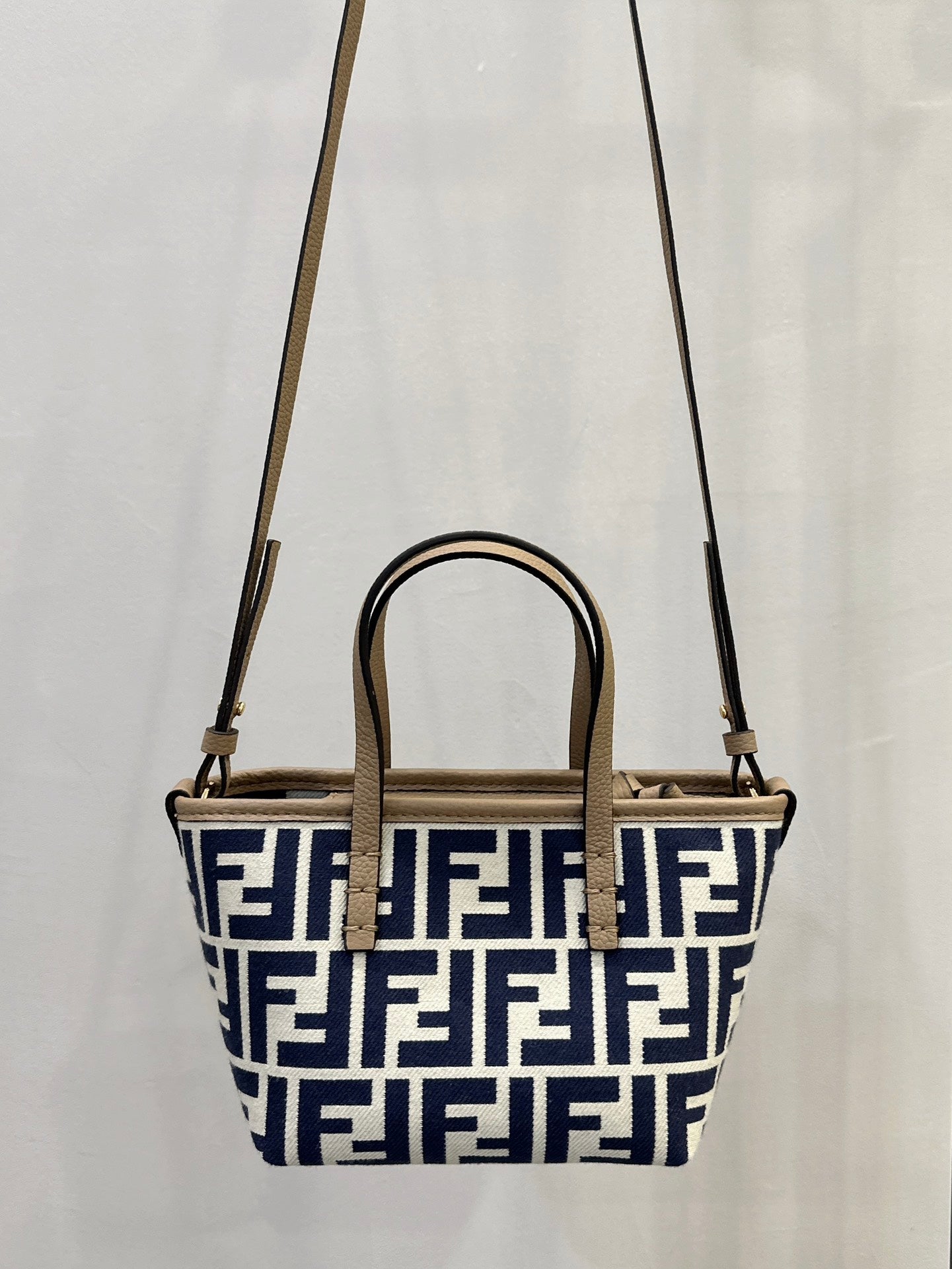 Luxury FendiMINI ROLL BAG 15 MIDNIGHT BLUE MIX WHITE FF JACQUARD FABRIC